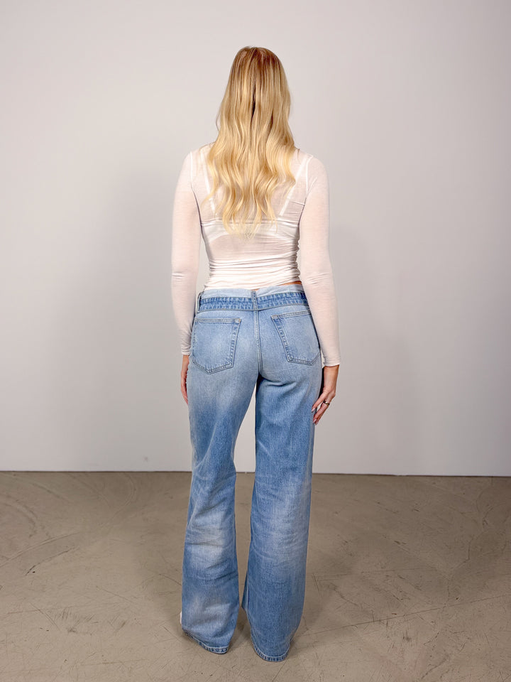 Tall Mid Waist Straight Leg Jeans Foldover Bund