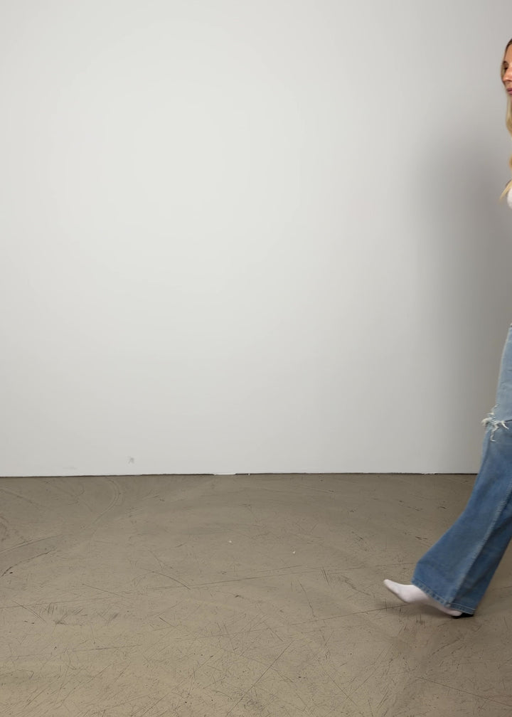 Tall Mid Waist Straight Leg Jeans Foldover Bund